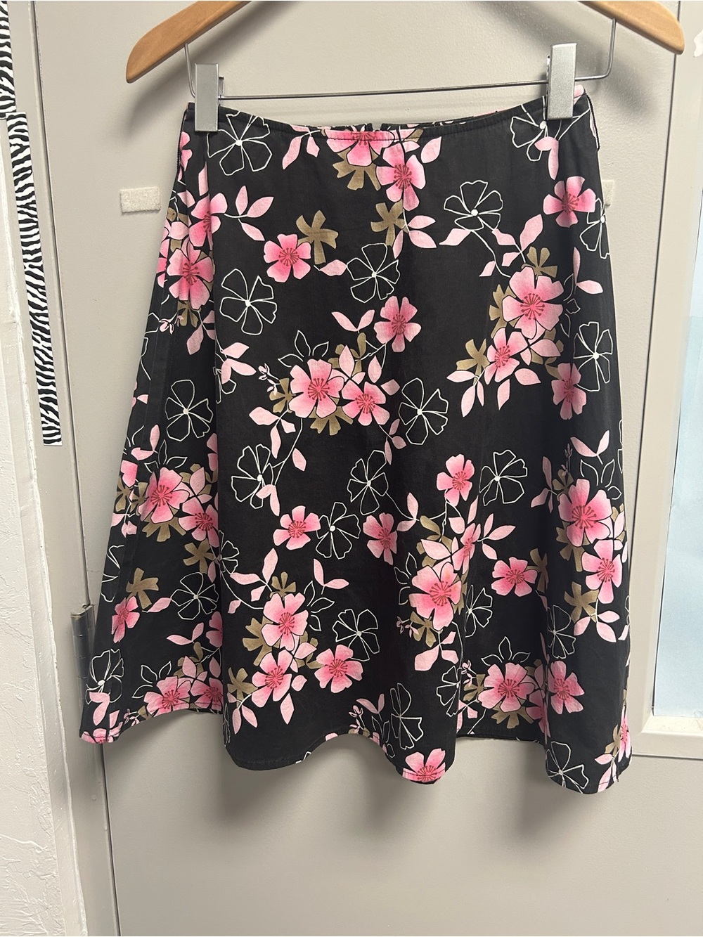 Charlotte Russe Black A-Line Skirt with Pink Floral Print